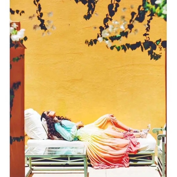 Boho Rainbow Ruffle High Low Button Kimono Maxi Dress - Picture 4 of 9